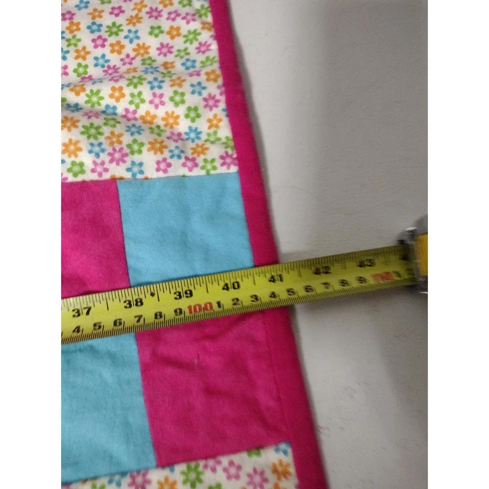 Handmade Quilted Baby Blanket Pink Blue Floral Patchwork Minky Dot Back 41x44